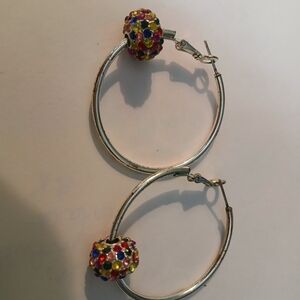 Silver Hoop Earrings with Multicolor Crystal Beads